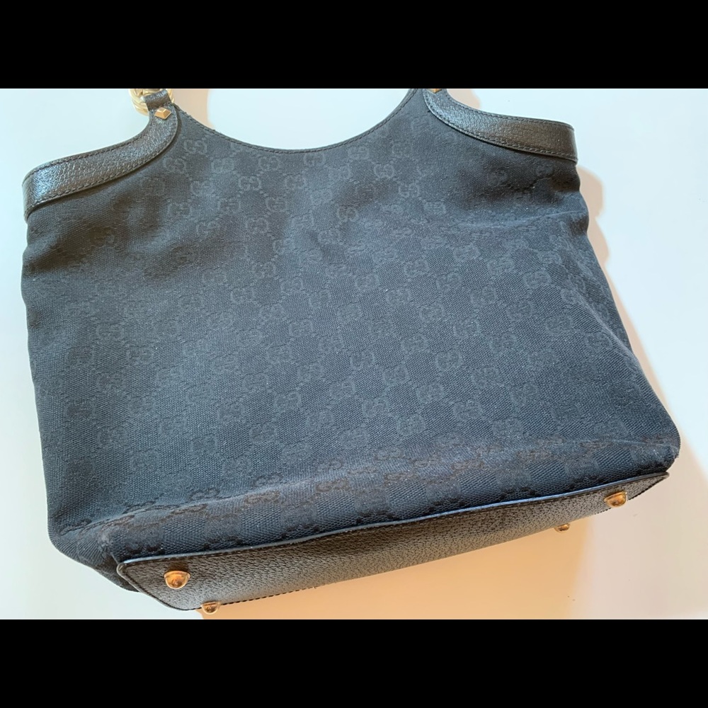 Gucci monogram canvas bag tote bamboo handles - Picture 3 of 16
